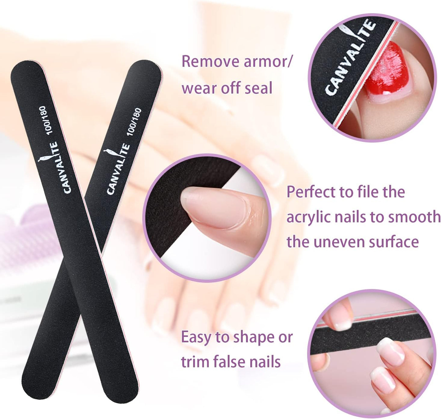 Canvalite Nail Buffer for Natural Nails, All in One 4 Way Nail File & Buffer Block that Shapes, Files, Smoothes, and Shines, 100/180 Grit, 9pcs