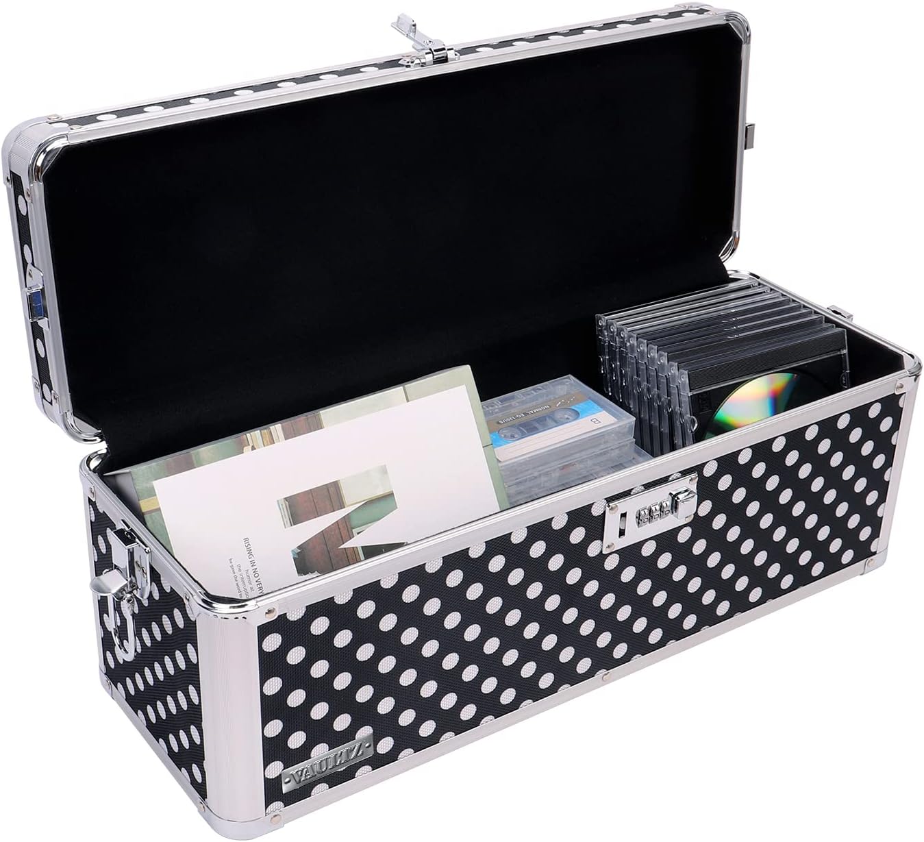 Vaultz Secure Security Lock Boxes - Safe Combination Lock Box, Storage for Documents, Valuables, Medicine & Money - 9.88 x 7.75 x 7 Inch - Black/Chrome