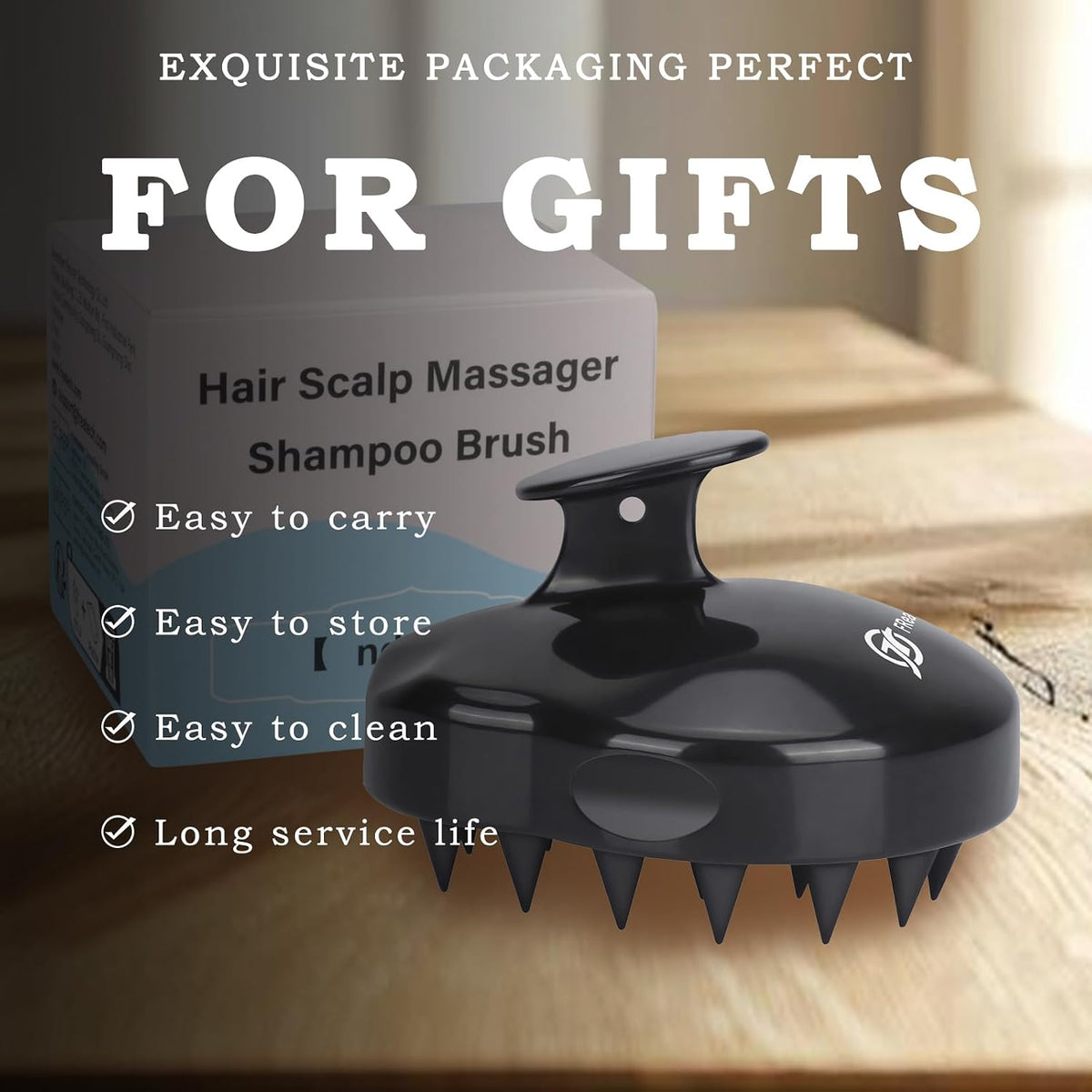 FREATECH Scalp Scrubber Scalp Massager Hair Growth, Shower Shampoo Brush with Silicone Bristles for Dandruff Removal and Hair Care, Wet & Dry Hair Massager Scalp Exfoliator for Men Women Kids，Black