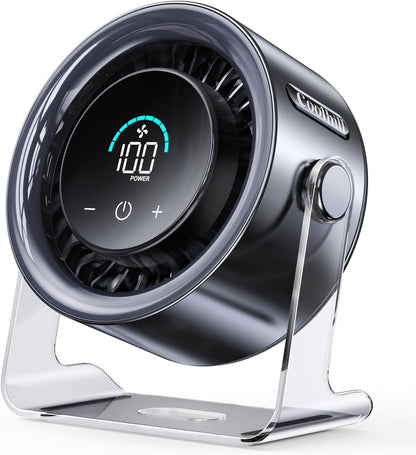 USB Desk Fan for Bedroom: 100 Speeds Digital Display Quiet Portable Fan with Turbo Airflow, 120° Rotating Small Rechargeable Battery Desktop & Wall-Mounted Fans for Bedroom Home Office