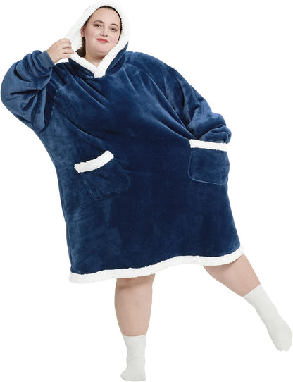 Bedsure Blanket Hoodie, Wearable Blanket Hoodie as Gifts for Mom, Birthday Gifts for Women Kids Teens Mother's Day Sherpa Sweatshirt, Grey, Standard