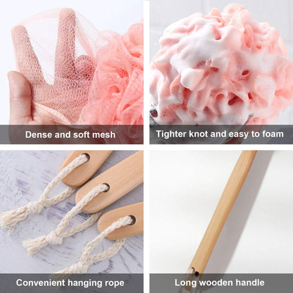 Back Scrubber for Shower & Body, Long Handle Bath Brush with Loofah Sponge, Exfoliating Shower Brush for Men and Women