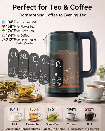 Electric Kettle with Temperature Control, 1.7L Hot Water Kettle for Tea, Coffee & Daily Use, 5 Presets, 2H Keep Warm, Stainless Steel Interior, Auto Shut-Off, Cordless Electric Tea Kettle, Blue