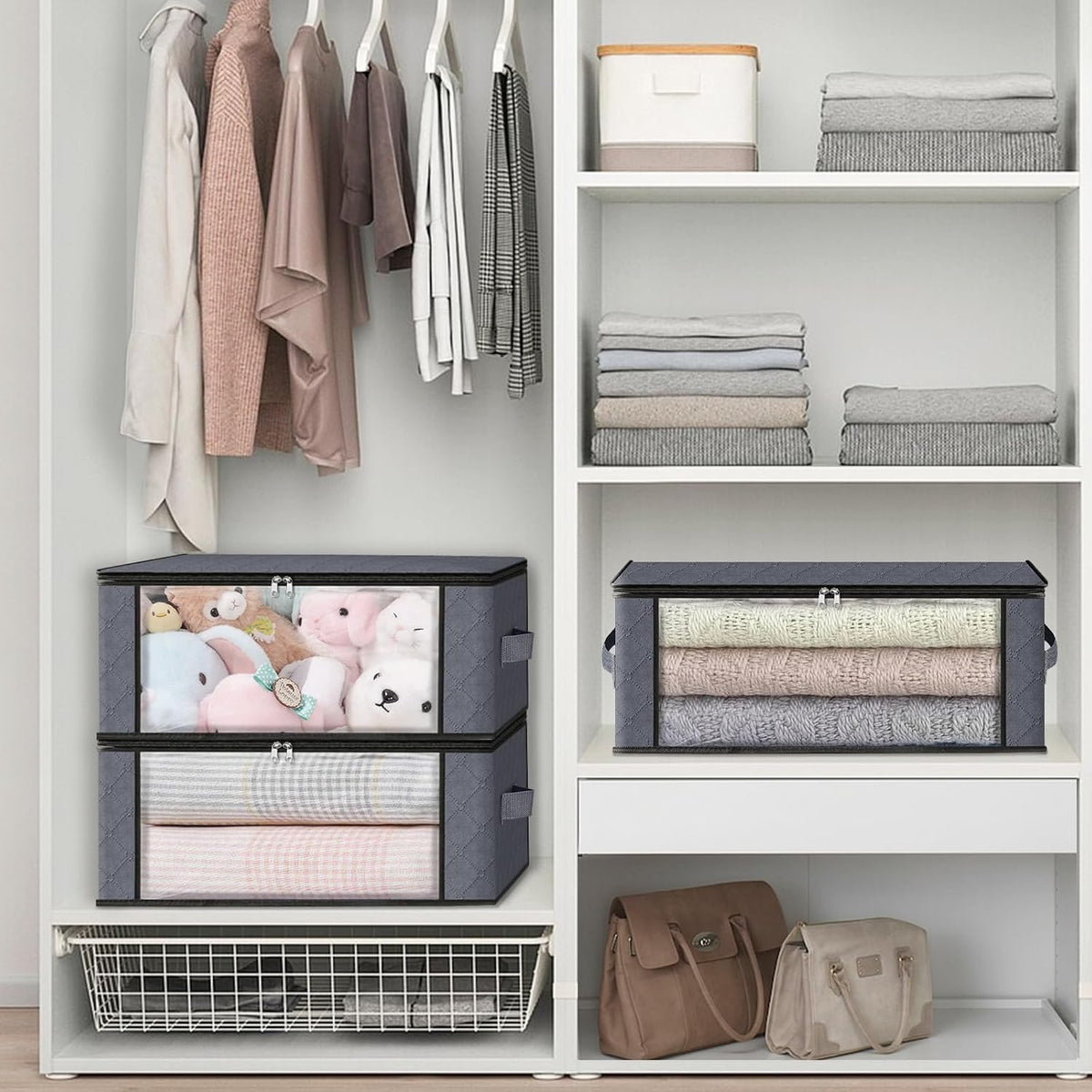 HomeHacks Clothes Organizer Storage Bags, 35L Storage Bins, Gray