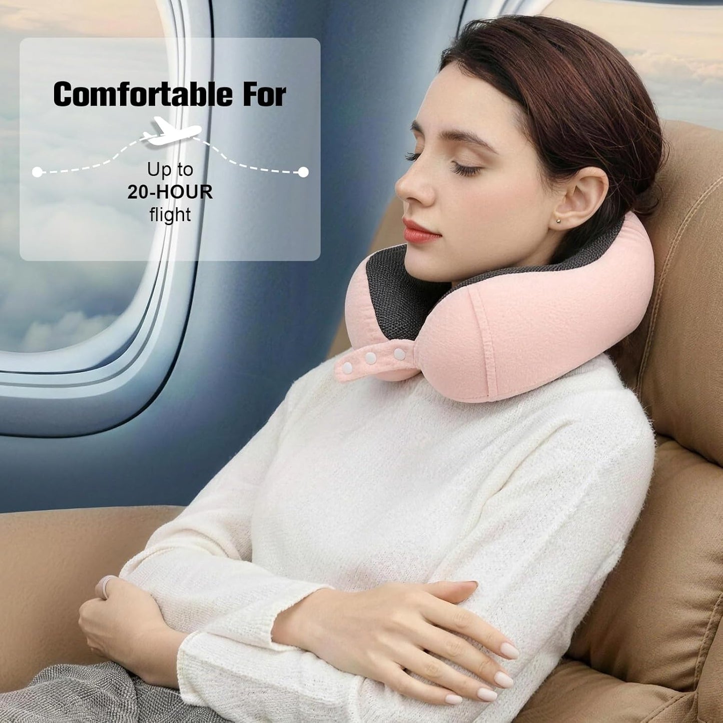 Cirorld Neck Pillow for Traveling, Travel Pillows for Airplanes,100% Pure Memory Foam Travel Neck Pillow, Adjustable Flight Pillow, Portable Plane Accessories with Eye Mask, Earplugs, Carry Bag