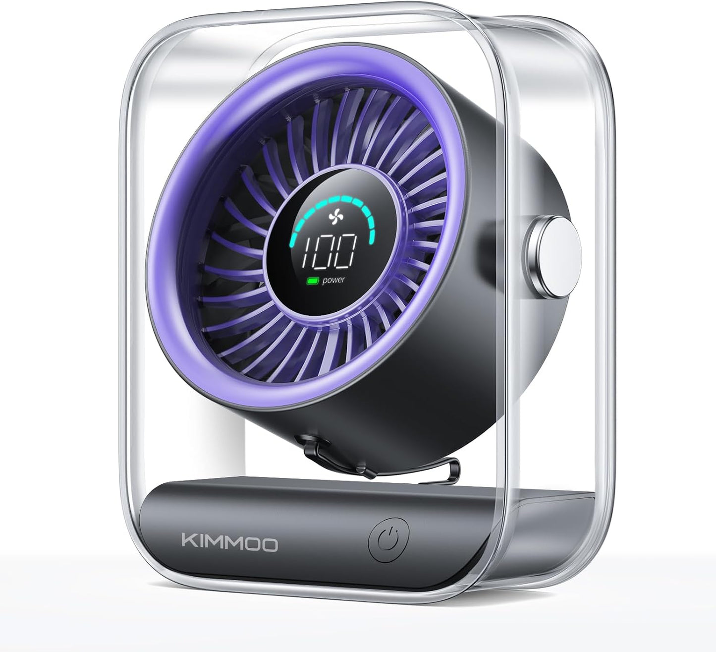 KIMMOO Rechargeable USB Desk Fan, Quiet Table Fan with Turbo Airflow, 100 Speeds, Digital Display, 90° Rotating, Small Battery Desktop Fans for Bedroom Home Office Travel, Black