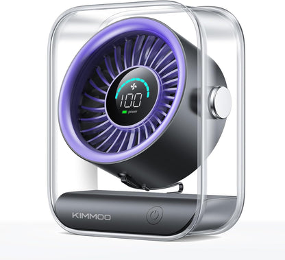 KIMMOO Rechargeable USB Desk Fan, Quiet Table Fan with Turbo Airflow, 100 Speeds, Digital Display, 90° Rotating, Small Battery Desktop Fans for Bedroom Home Office Travel, Black