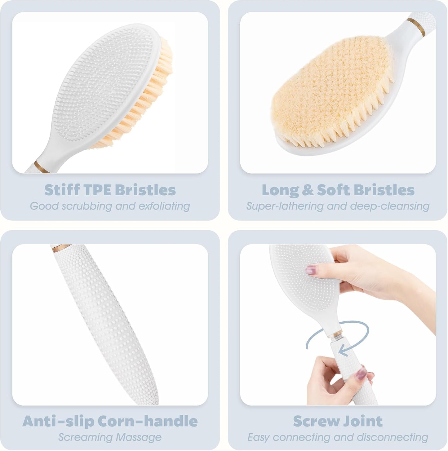 New Foot Brush with Adjustable Long Handle, 3-in-1 Foot Scrubber for Wet or Dry Brushing, 10.2’’- 27.5’’ Foot Scrub Brush for Senior, Pregnant, Disabled, or Injured, Gift-Box Packed(White)