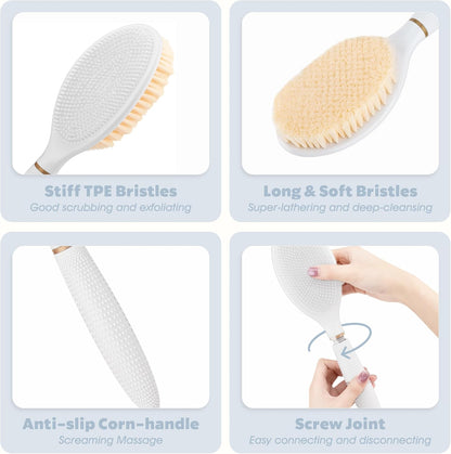 New Foot Brush with Adjustable Long Handle, 3-in-1 Foot Scrubber for Wet or Dry Brushing, 10.2’’- 27.5’’ Foot Scrub Brush for Senior, Pregnant, Disabled, or Injured, Gift-Box Packed(White)