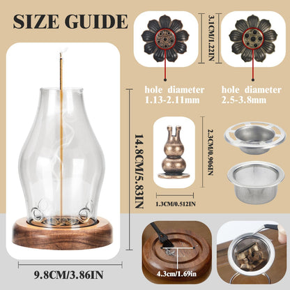 Glass Incense Holder for Sticks, Wooden Incense Stick Holder with Ash Catcher, Modern Insence-Stick Holder, Anti-Ash Flying Incent Holder for Yoga Spa Meditation Zen Home Decor (Transparent)