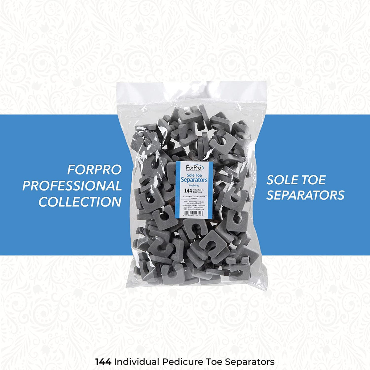 ForPro Sole Toe Separators - Black Luxurious Foam Separators - Individual Toe Separators for Pedicures â€“ 144-Count