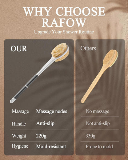 Dry Brushing Body Brush for Massage - Natural Boar Bristle Exfoliating Brush with Massage Nodes for Lymphatic Drainage, Cellulite, Blood Circulation Improving Skin Health for Women Men Elderly(Grey)
