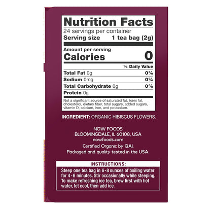 NOW Foods, Organic Hibiscus Tea, Caffeine-Free, 24-Count