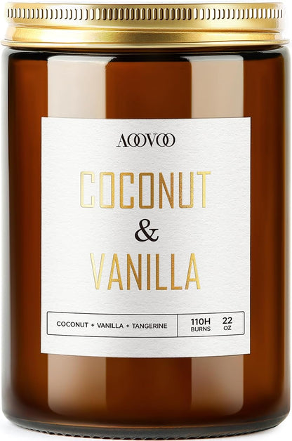 AOOVOO Coconut Vanilla Candles - 9 oz Scented Candles, Aromatherapy Candle, Soy Candle for Home Scented