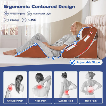 4PCS Orthopedic Bed Wedge Pillow Set for Sleeping, Post Surgery Foam Support Pillows for Back, Neck and Leg Pain Relief, Adjustable Triangle Pillow – Acid Reflux, GERD & Snoring Recovery, White Grey