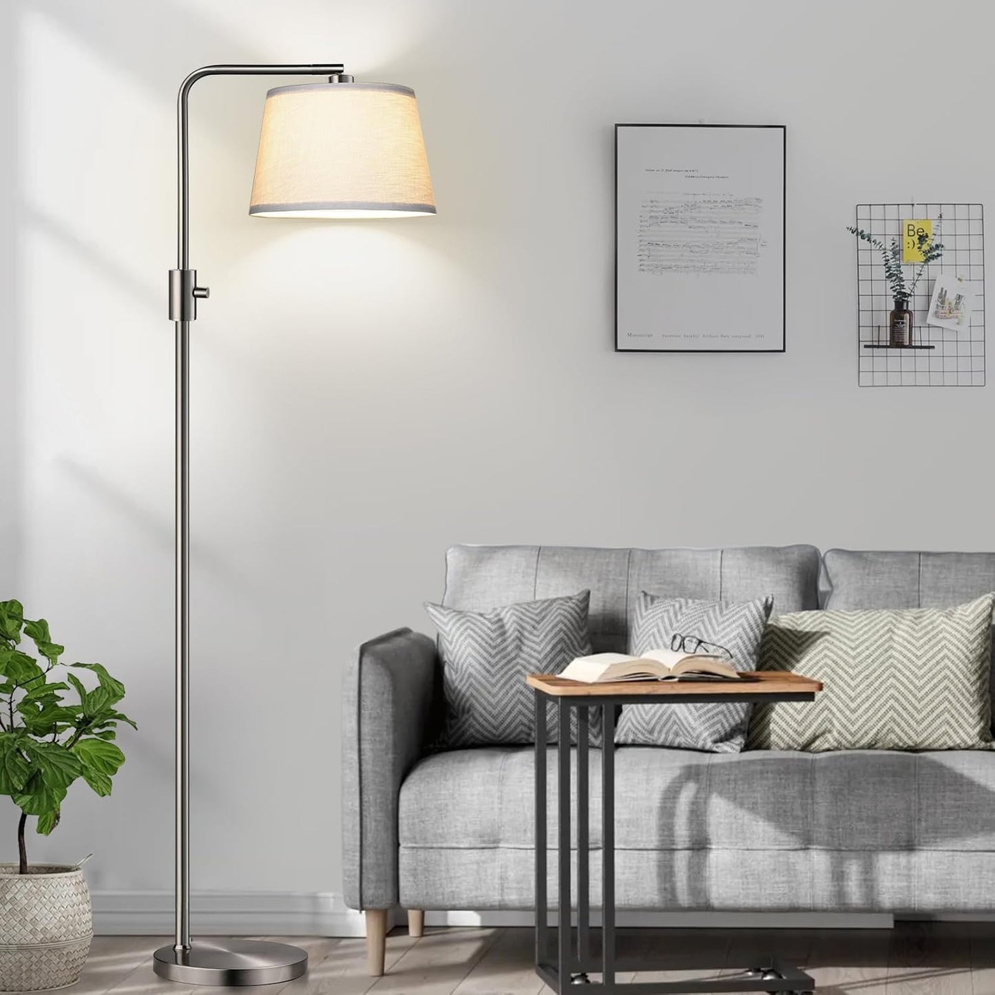 【Upgraded】 Dimmable Floor Lamp, 1000 Lumens LED Edison Bulb Included, Arc Floor Lamps for Living Room Modern Standing Lamp with Linen Shade, Tall Lamp for Bedroom Office Dining Room- Black