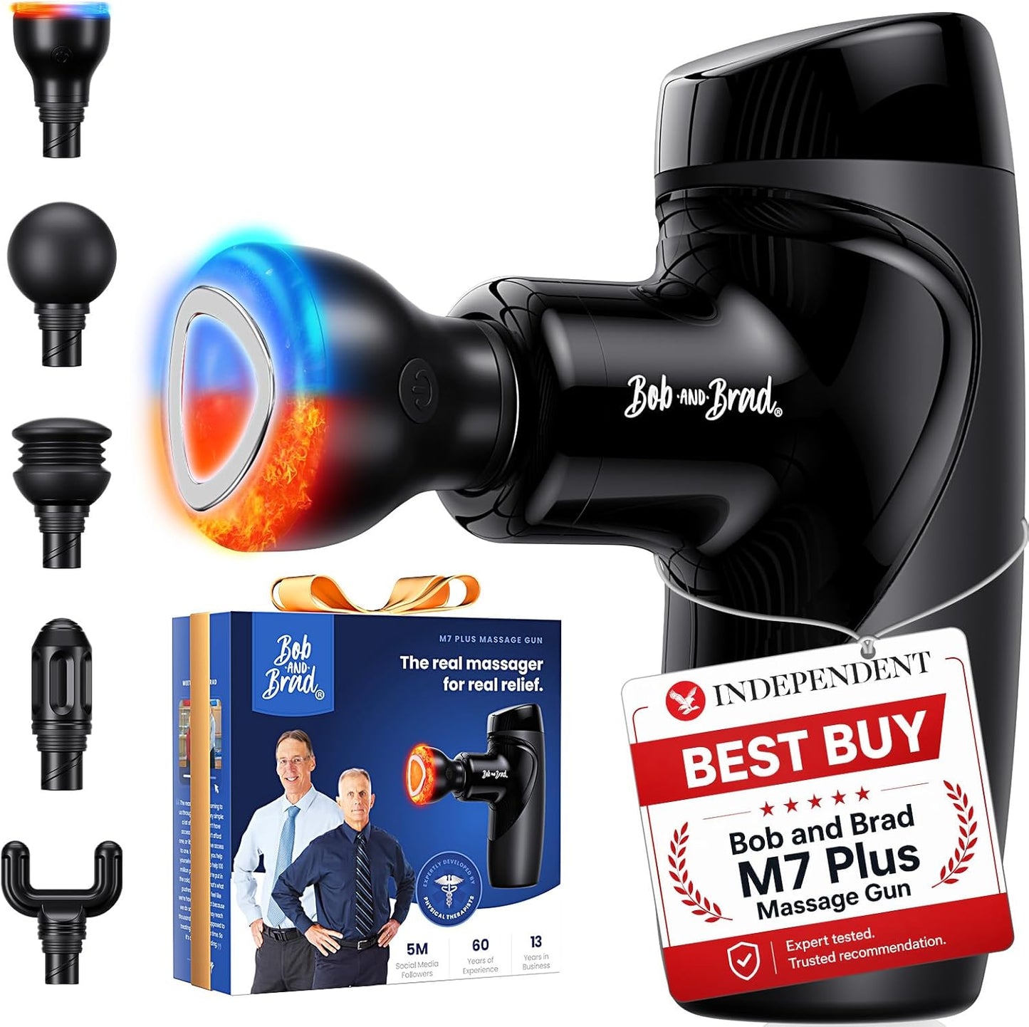 BOB AND BRAD M7 Plus Mini Massage Gun with Heat, FSA Eligible & HSA Approved Deep Tissue Percussion Massager for Back & Neck Stiffness - Portable, Quiet, Ultra-Lightweight