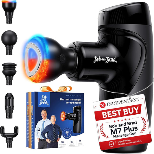 BOB AND BRAD M7 Plus Mini Massage Gun with Heat, FSA Eligible & HSA Approved Deep Tissue Percussion Massager for Back & Neck Stiffness - Portable, Quiet, Ultra-Lightweight