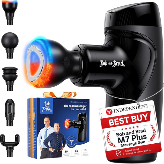 BOB AND BRAD M7 Plus Mini Massage Gun with Heat, FSA Eligible & HSA Approved Deep Tissue Percussion Massager for Back & Neck Stiffness - Portable, Quiet, Ultra-Lightweight