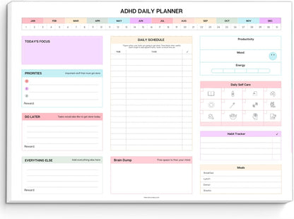 ADHD Daily Planner Notepad for Neurodivergent Adults - Productivity Daily Planner Desk Pad & Task Management to Stay Organized and Focused Note Pad (Rainbow, A4 Portrait)