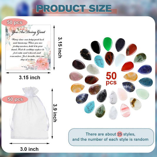 Sasylvia 50 Sets Anxiety Inspirational Gift 50 Worry Stones 50 Tags 50 Bags