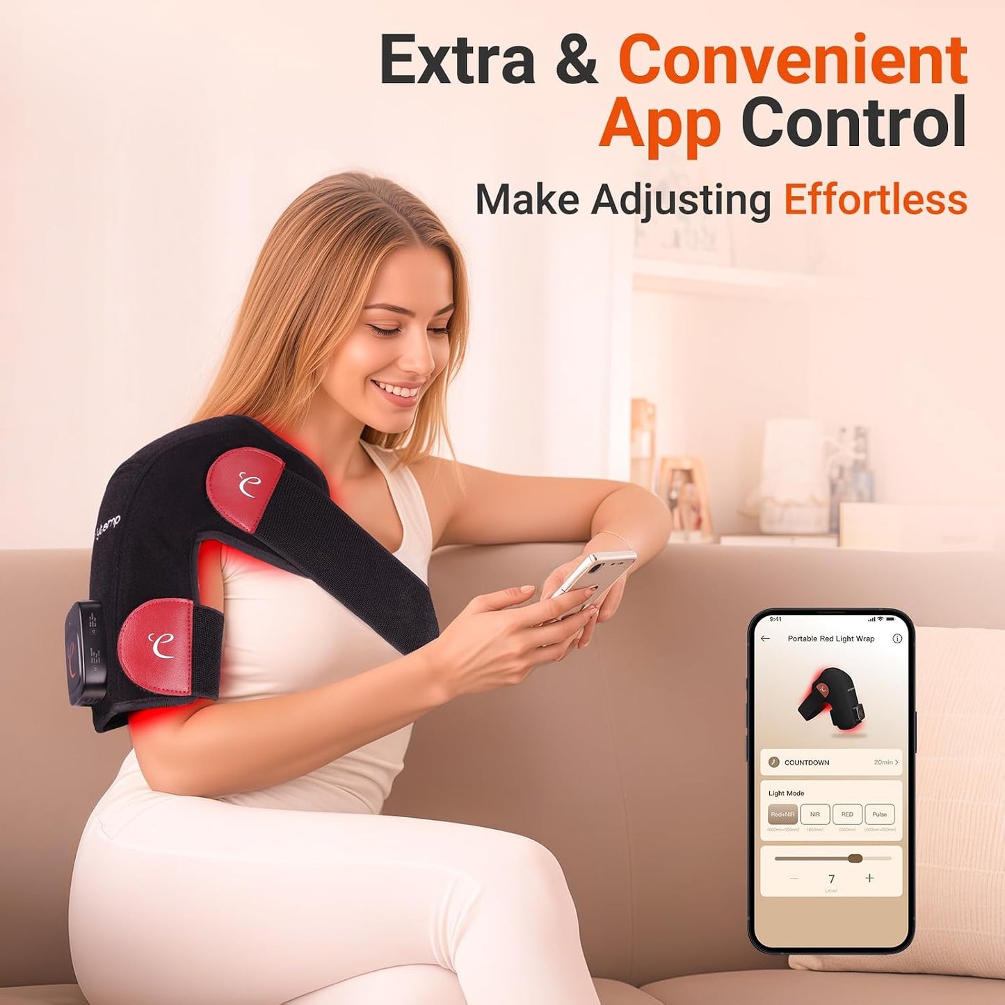 Comfytemp Cordless Red Light Therapy for Shoulder, 94 LEDs Wearable Near Infrared Light Wrap, 3D Portable Flexible Wrap with Timer, 660nm & 850nm, Gifts for Women Mom Men Dad (No Massage,One Size)