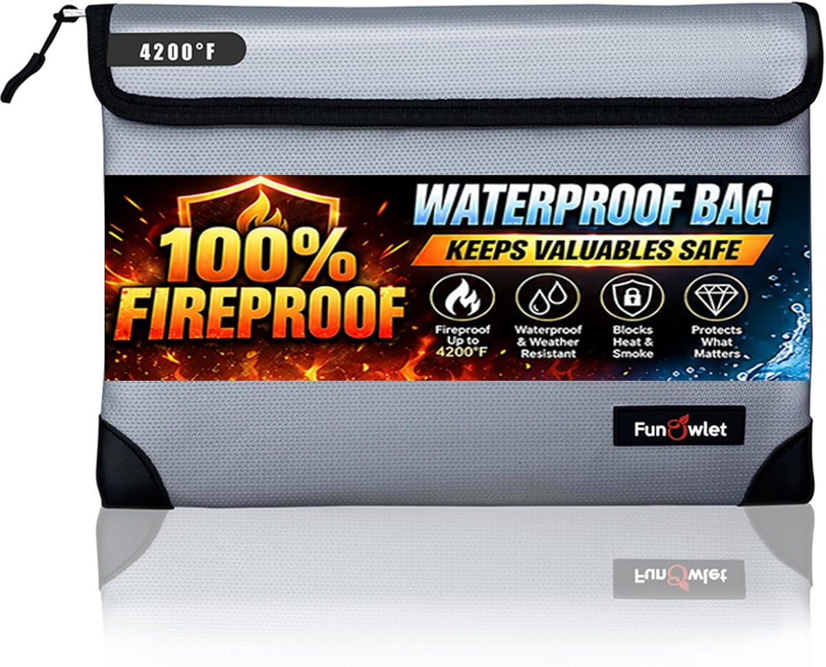 Fireproof Waterproof Money Document Bag, 13.9"x10.6", Blue
