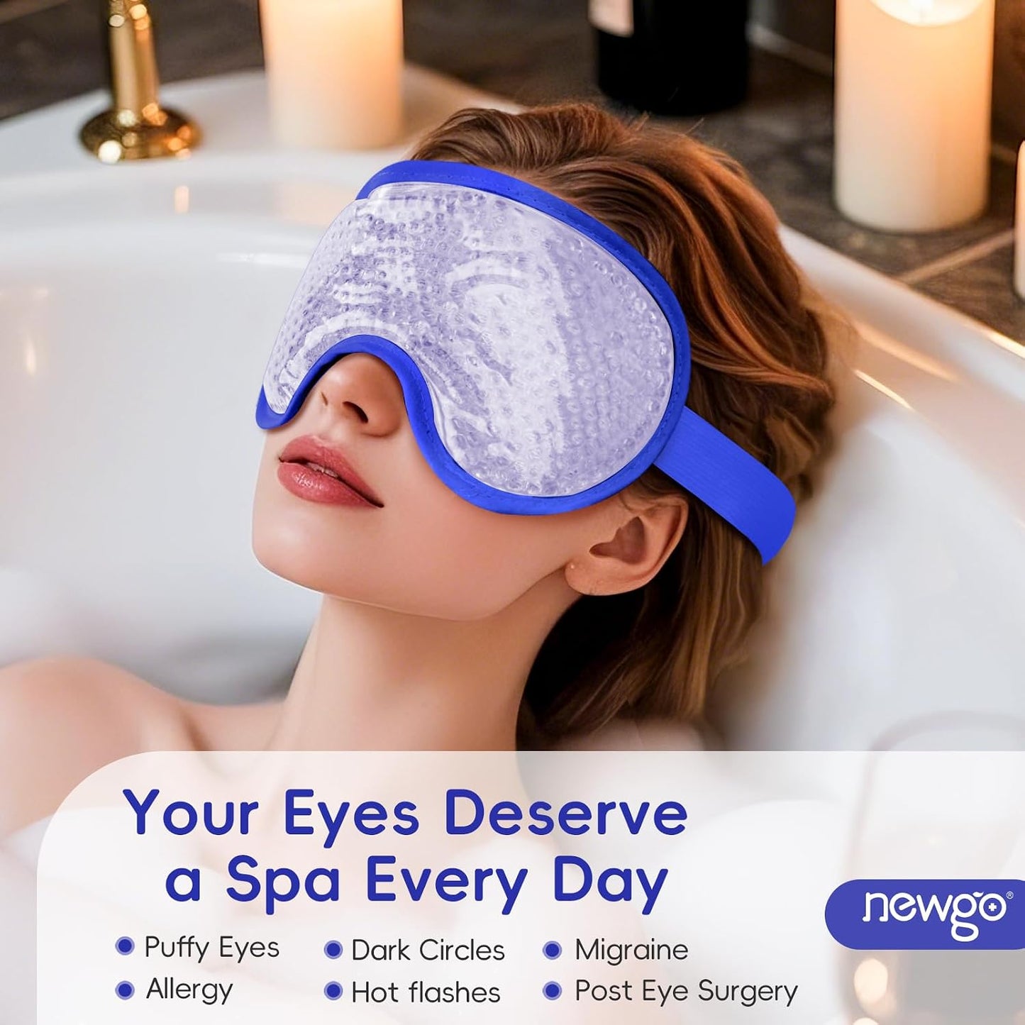 NEWGO Cooling Eye Mask for Puffy Eyes, Cold Eye Mask Eye Ice Pack for After Eyes Surgery, Tension Stress Relief, Itchy Eyes, Headaches, Dark Circles - Blue