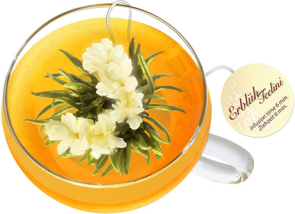 Creano Blooming Tea Gift Set with Glass Teapot 17oz (500ml) - Green Tea Fruity Flavoured Tea Flowers in 6 Varieties - Flowering Tea Gift for Easter