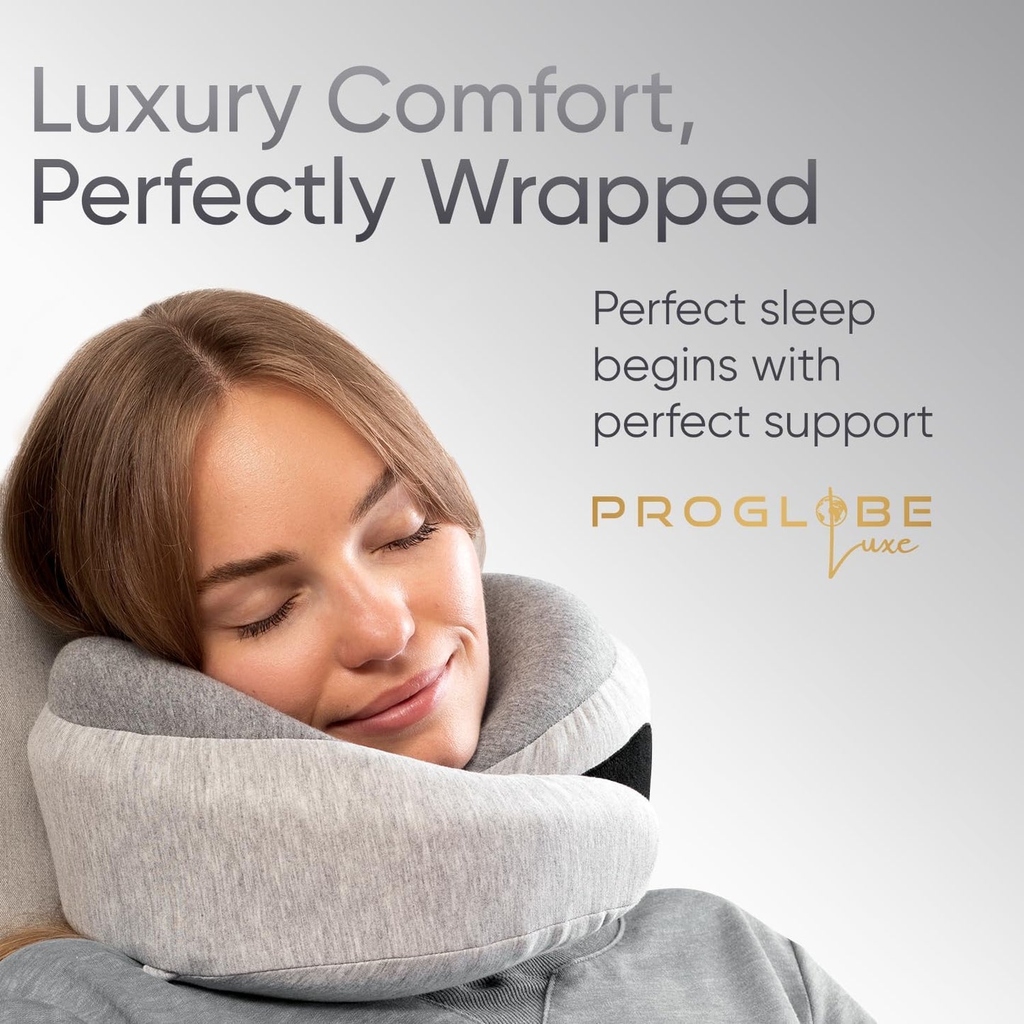 Proglobe Travel Neck Pillow for Airplanes, Long Haul Flight Kit, Grey