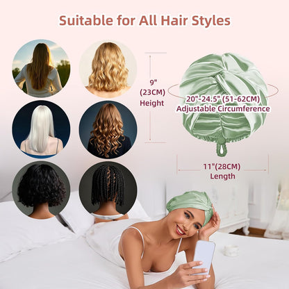 Adjustable Silk Satin Hair Bonnet for Sleeping Women, Double Layer, Silk Hair Wrap for Sleeping Women Men, Curly Natural Braid Straight Unisex - Pink