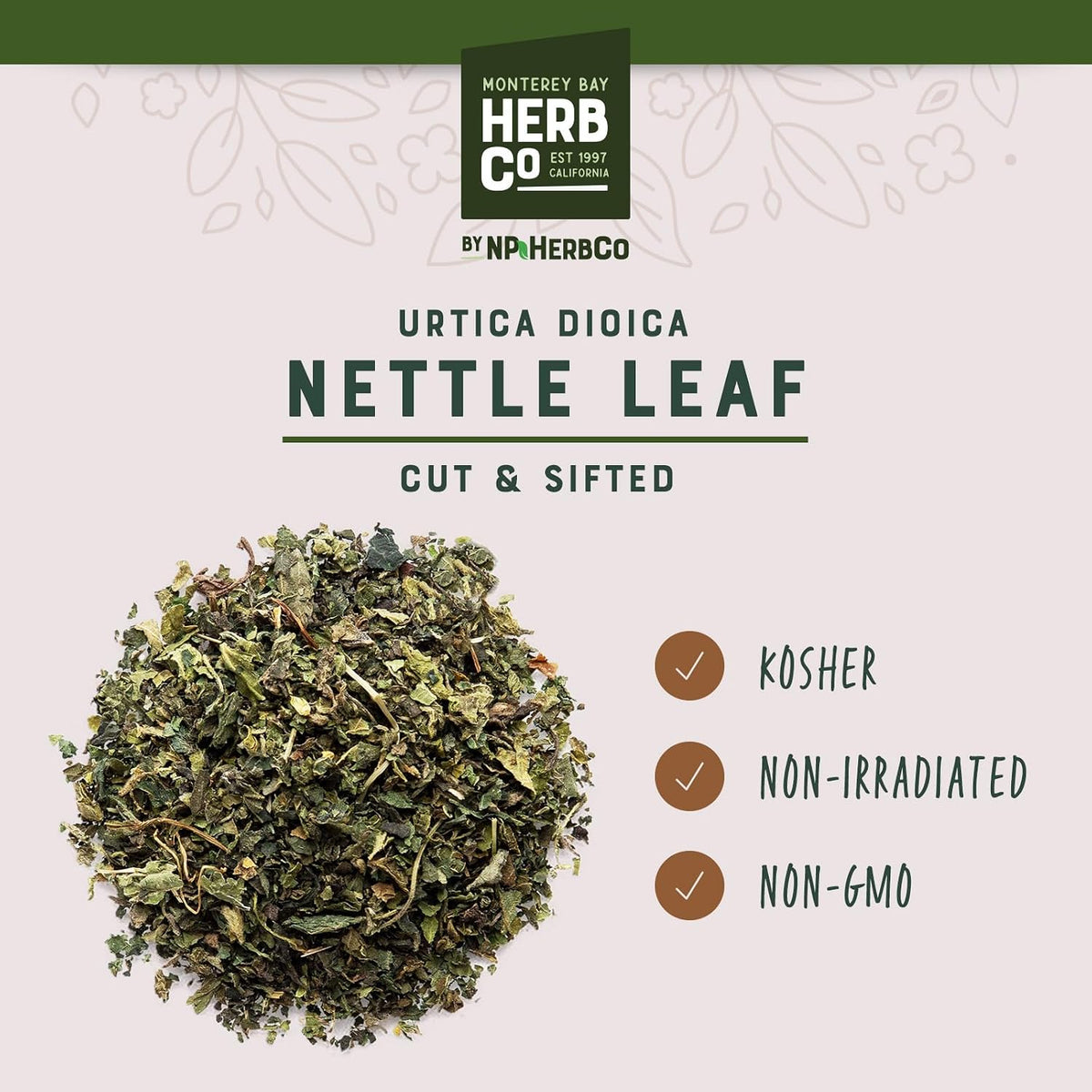 Nettle Leaf Cut & Sifted, by Herb Co, Premium Dried Urtica dioica for Herbal Teas, Cooking, Natural Skincare, and Crafting Uses, 1/4 lb
