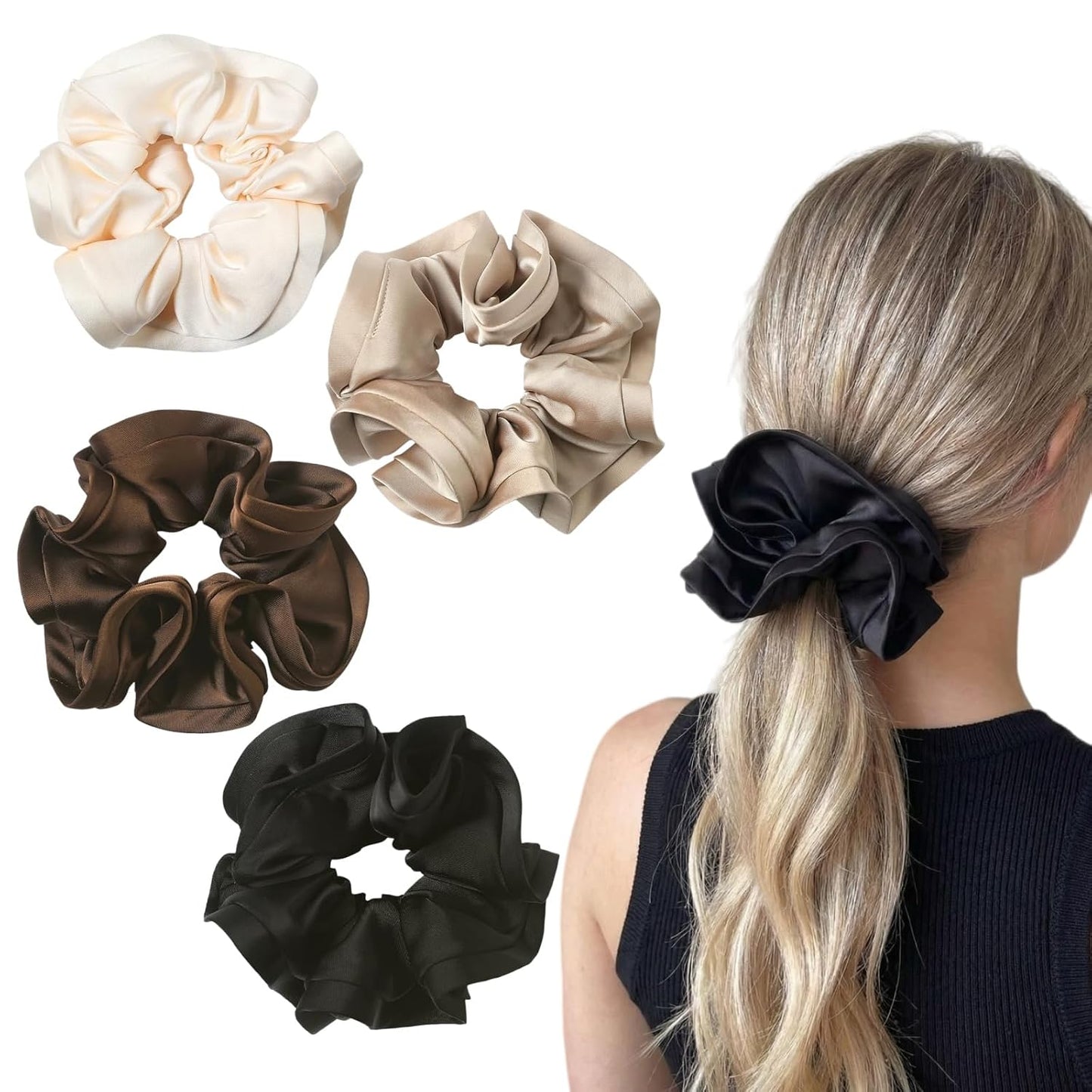 4 Pieces Jumbo Satin Silk Scrunchies for Women 7.2 Inches Large Oversize Scrunchies For Thick Hair Elastic Hair Ties (Pink Mix)
