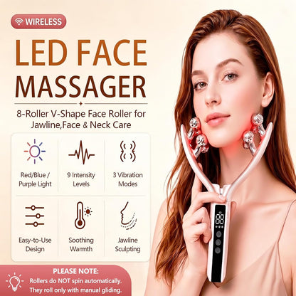 Wireless Face Massager Tool, 8-Roller 3D Face Roller for Women