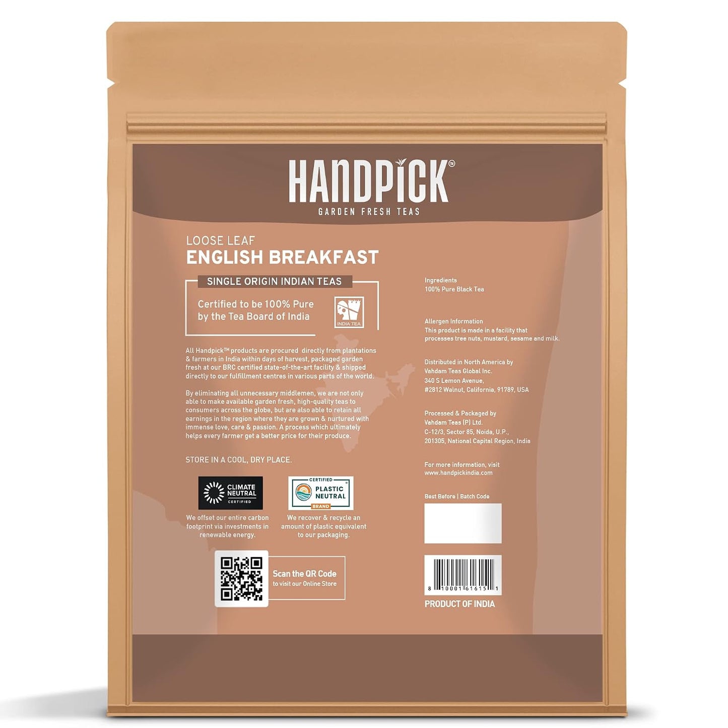 HANDPICK Lemon Balm Tea Bags – 100 Count | 100% Pure & Naturally Dried | Caffeine-Free Herbal Tea with Citrus Flavor & Aroma | Premium Lemon Balm Leaf