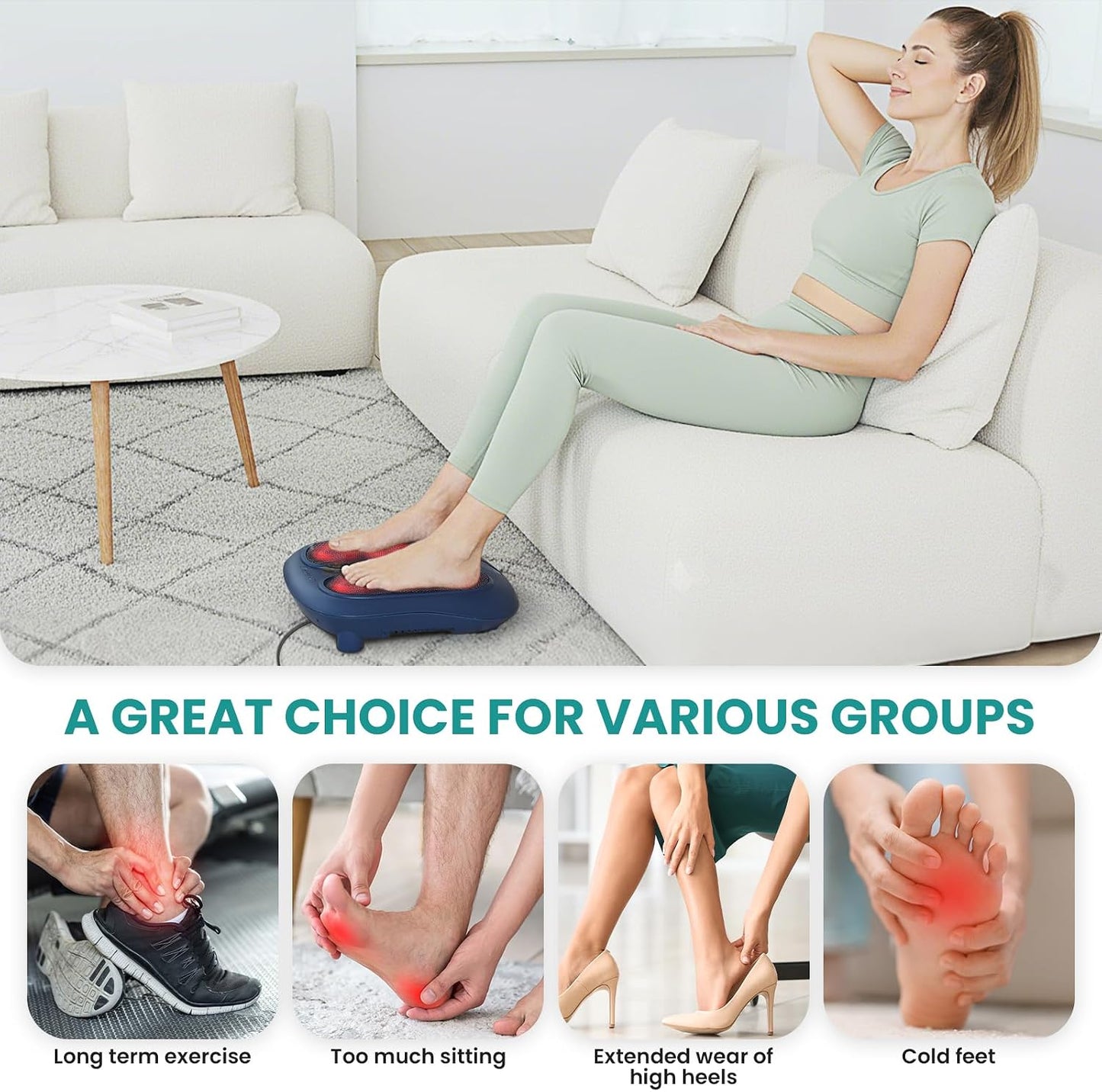 Nekteck Foot Massager with Heat, Shiatsu Heated Electric Kneading Foot Massager Machine for Neuropathy, Plantar Fasciitis, Feet Massage for Pain Relief, Circulation, Ideal Gifts for Man Woman Her Him