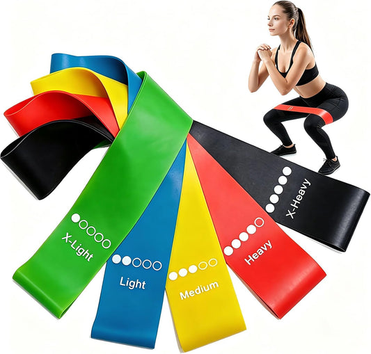 Resistance Loop Exercise Bands Set of 5-5 Different Resistance Levels Workout Bands, Elastic Stretch Bands for Legs, Glutes, Yoga, Pilates, Physical Therapy & Strength Training