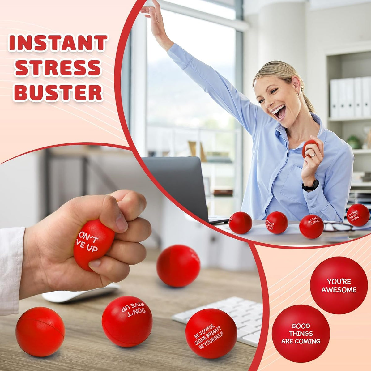 SHQDD 100PCS Motivational Stress Balls for Adults and Kids - Stress Balls Bulk Soft Sponge Squeeze Toys with Inspirational Quotes | Office Classroom Stress Relief Gifts | Anxiety Relief Fidget Toys