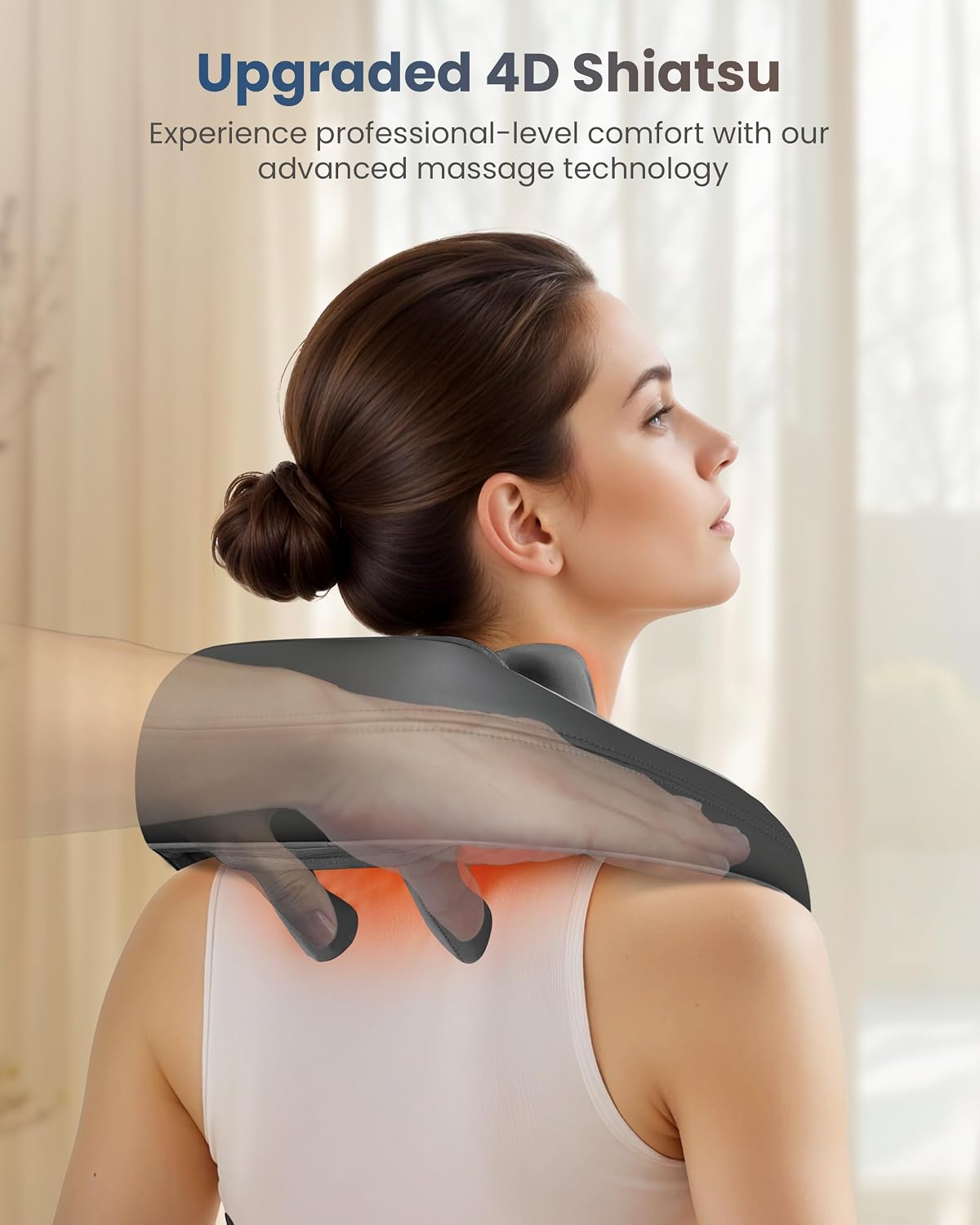 COMFIER Cordless Neck and Shoulder Massager with Heat, Wearable 4D Shiatsu Deep Tissue Kneading for Desk Workers and Drivers, Hands-Free Straps, FSA Eligible HSA Gift
