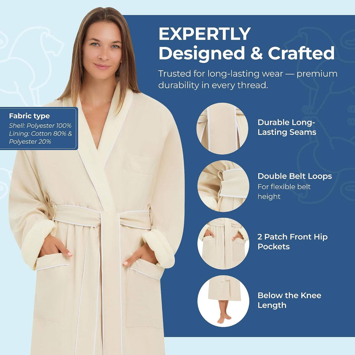 MONARCH Unisex Terry Lined Microfiber Hotel Robe