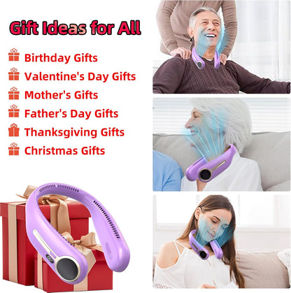 Portable Neck Fan, Personal Wearable Bladeless Fan, 6000mAh USB Rechargeable, 360° Airflow, LED Display, 4-Speeds, Hands Free Fan for Outdoor Indoor, Birthday Gifts for Men Women Dad Mom (Black)