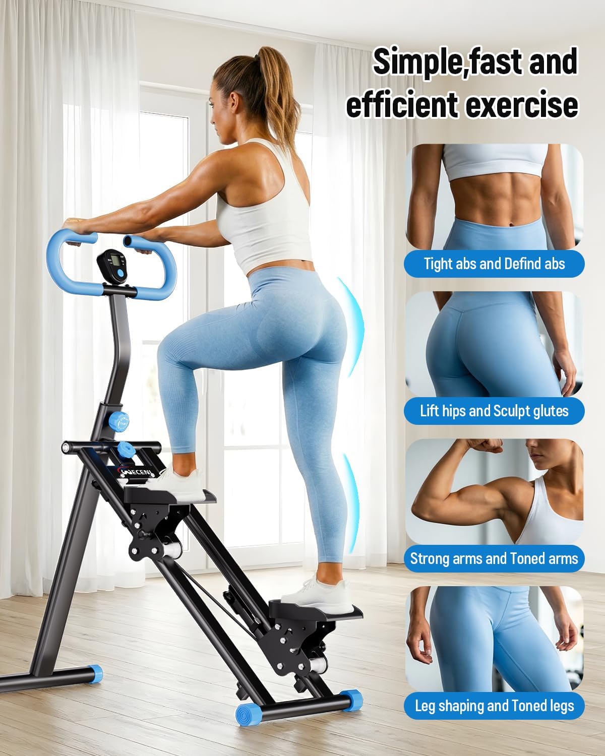 Stair Stepper for Home, Folding Stair Climber with LCD Monitor, Quiet Cardio Machine for Full Body Workout & Glute Training, 300LB Capacity
