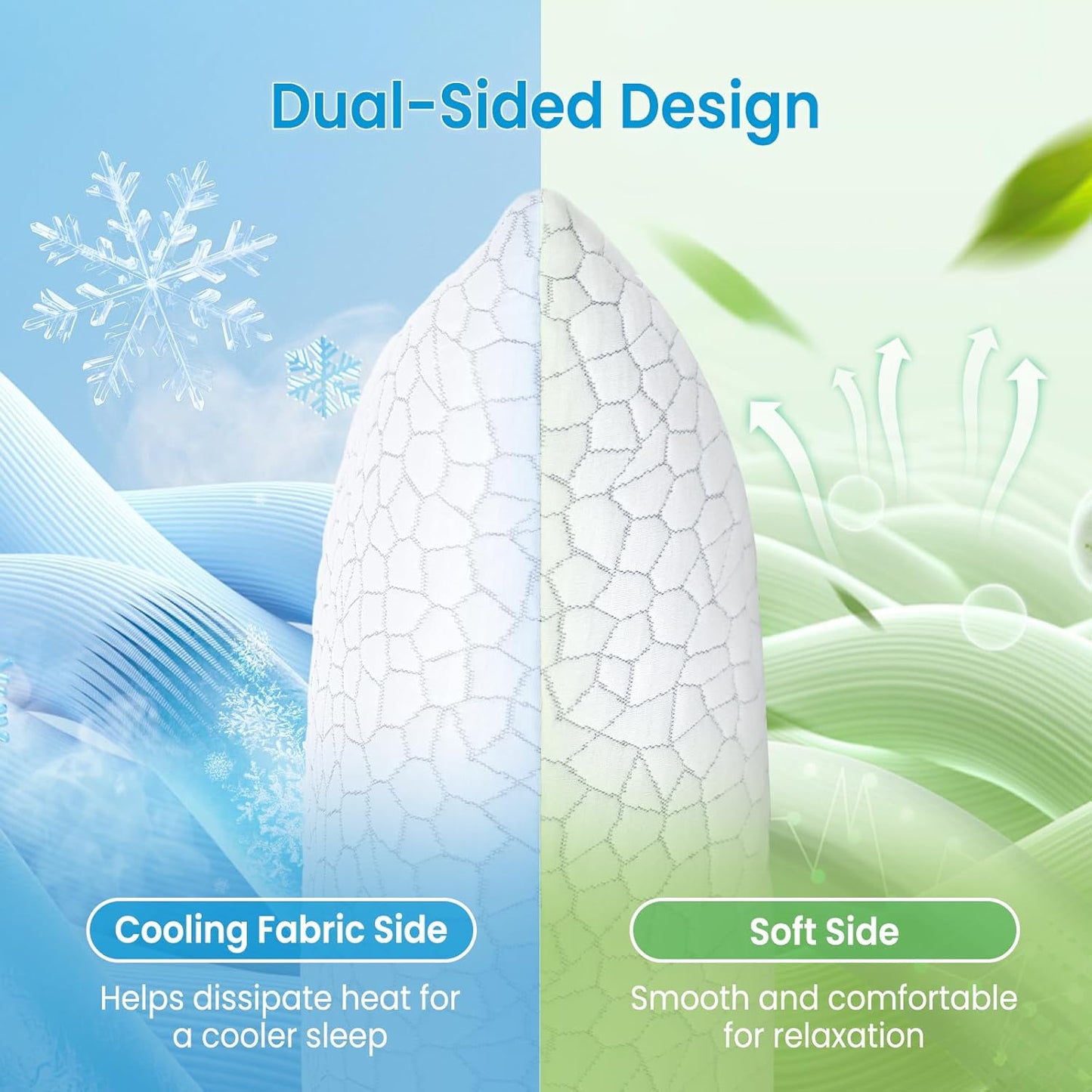 QUTOOL Cooling Pillow for Sleeping, CertiPUR-US Shredded Memory Foam Queen Pillows Set of 2, Cool Pillow for Hot Sleepers Adjustable Firm Pillow for Side, Back, Stomach Sleepers Soft Yet Support,White
