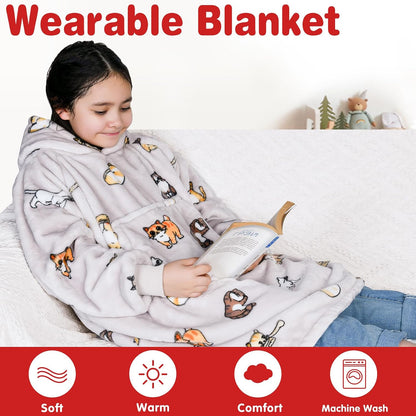 Waitu Wearable Blanket Sweatshirt Gifts for Women and Men, Warm and Cozy Giant Blanket Hoodie, Thick Flannel Blanket with Sleeves and Giant Pocket - Dark Gray