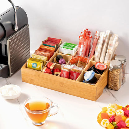 TIMIEEYA Tea Bag Organizer - Bamboo Tea Storage With Drawer 3 Layer, Organizer for Tea Bags Natural Wood & Acrylic for Countertop Office Kitchen Cabinet Pantry