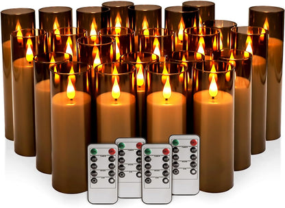 24 Pcs LED Flameless Candles with Remote, 3D Flickering Flame & LED String Lights, Acrylic Clear Cylinder, Timer Function, Romantic Ambience for Home Decor, Party, Wedding (Ivory).