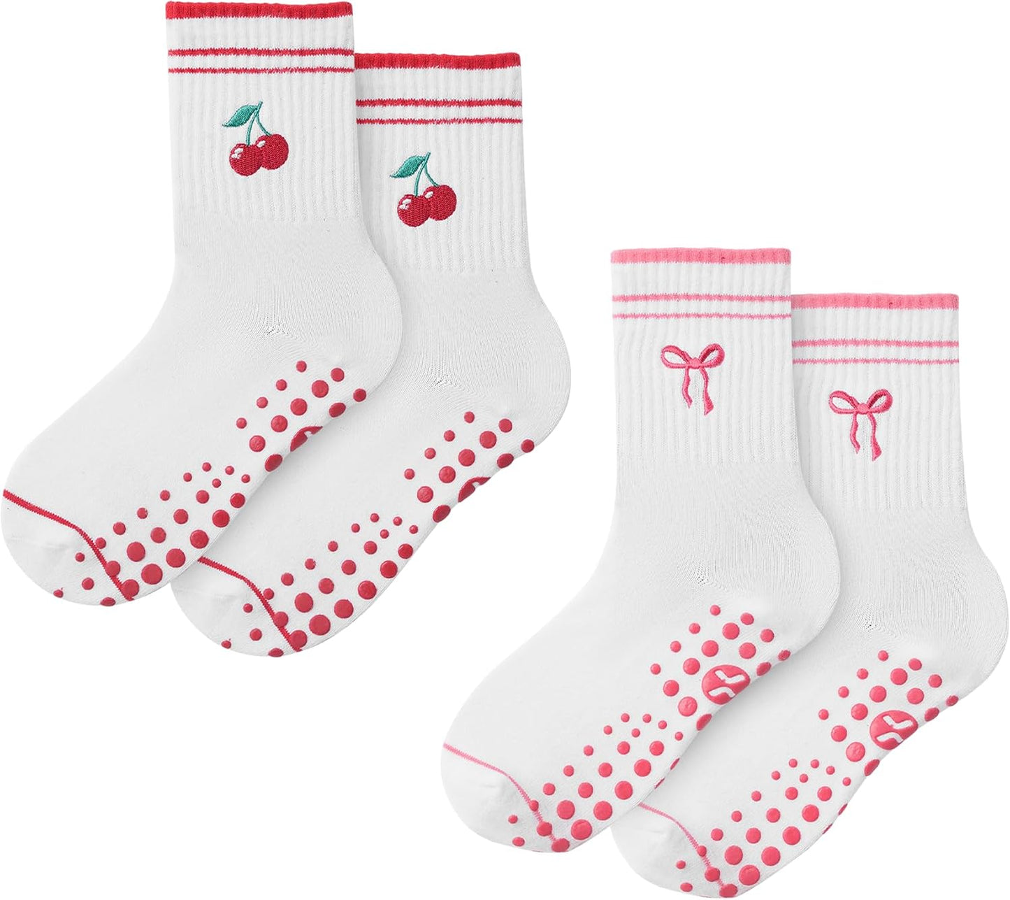 COOLMATE Pilates Socks with Grips for Women, Yoga Socks, Crew Non Slip Women for Barre, Pilates Gifts for Women - Colors B
