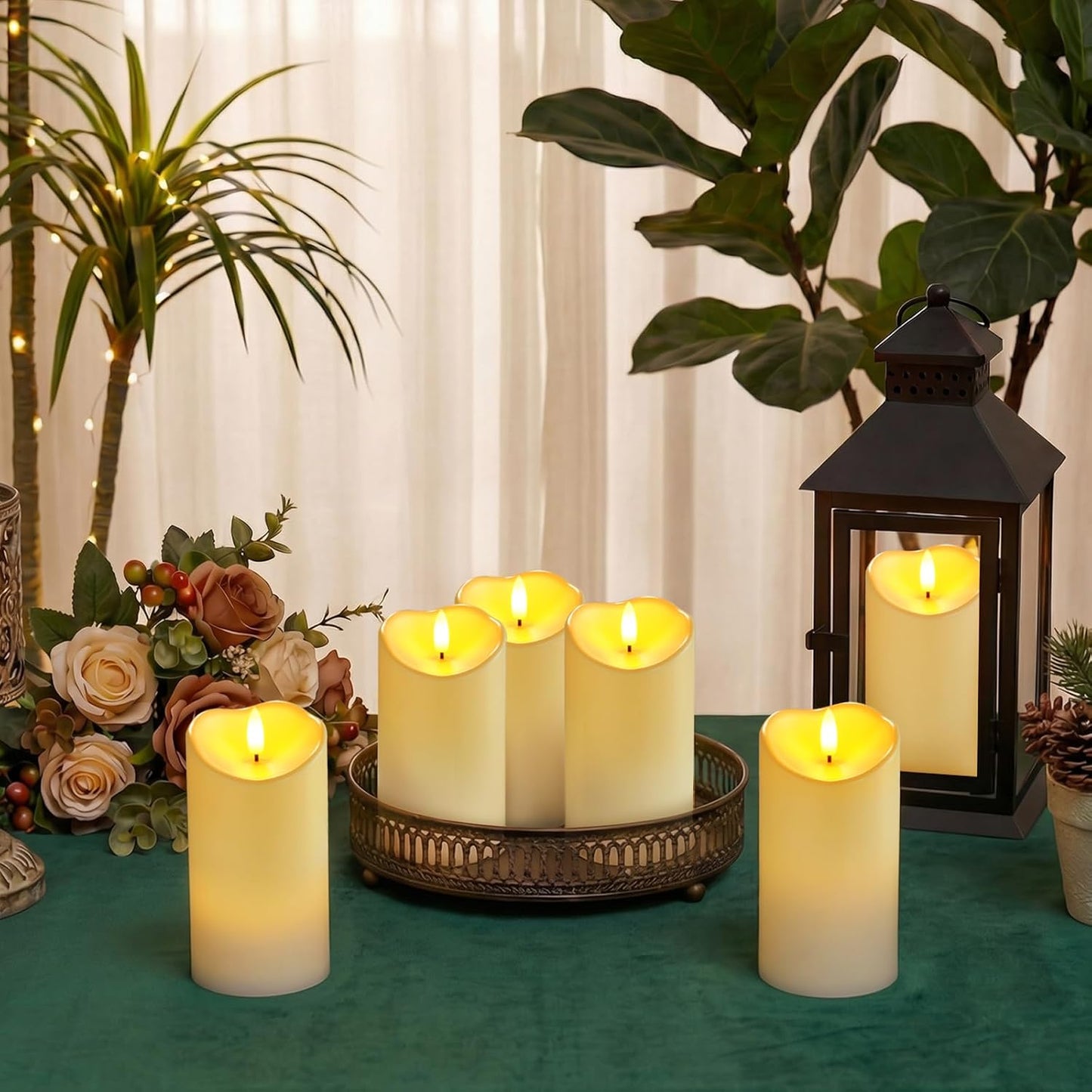 Homemory 6"x3" Outdoor Waterproof Flameless Candles, LED Candles, Battery Operated Candles with Remote and Timers, Electric Fake Plastic Pillar Candles, Ivory White, Set of 2