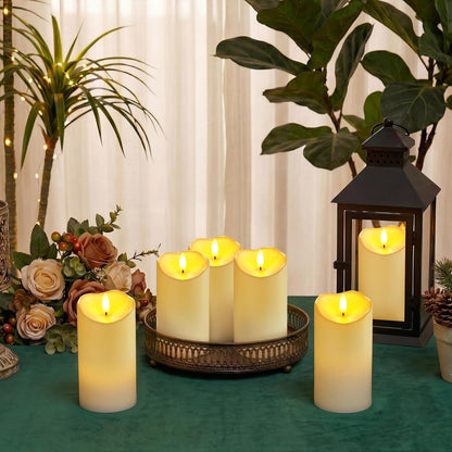 Homemory 6"x3" Outdoor Waterproof Flameless Candles, LED Candles, Battery Operated Candles with Remote and Timers, Electric Fake Plastic Pillar Candles, Ivory White, Set of 2