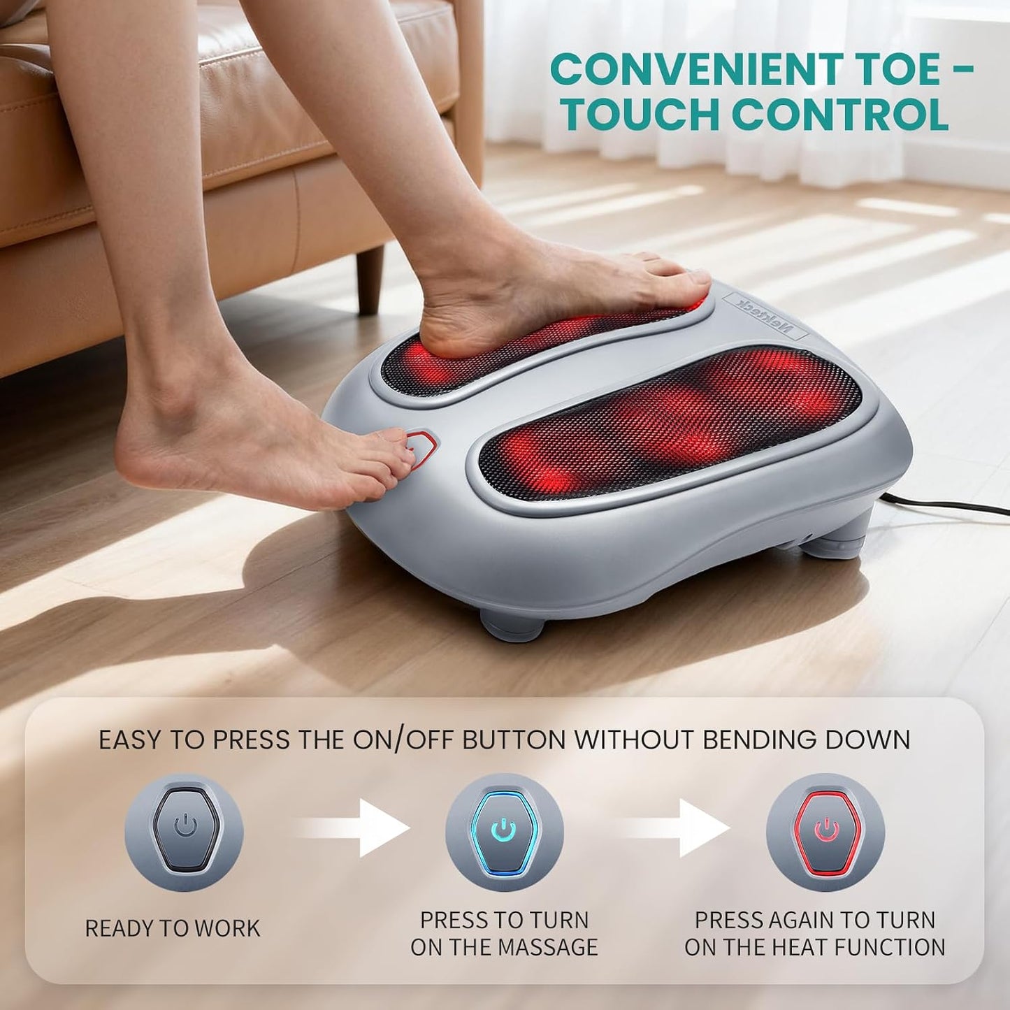 Nekteck Foot Massager with Heat, Shiatsu Heated Electric Kneading Foot Massager Machine for Neuropathy, Plantar Fasciitis, Feet Massage for Pain Relief, Circulation, Ideal Gifts for Man Woman Her Him